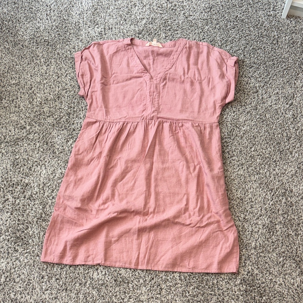 Dusty Rose Short Sleeve V-Neck Tunic Dress